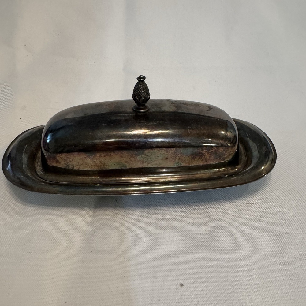 Vintage WM Rogers Silverplate Butter Dish with Sticker  8.5" X 3" X‎ 4"